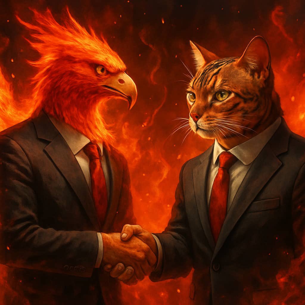 Bengalcattoken's tweet image. 🐱🔥 🐦‍🔥
Exciting news! 
@Bengalcattoken and @PhoenixToken0 are joining forces to bring fierce innovation and fiery gains to the crypto jungle! 🚀 Stay tuned for epic updates! #Bengalcattoken #PhoenixToken #CryptoPartnership