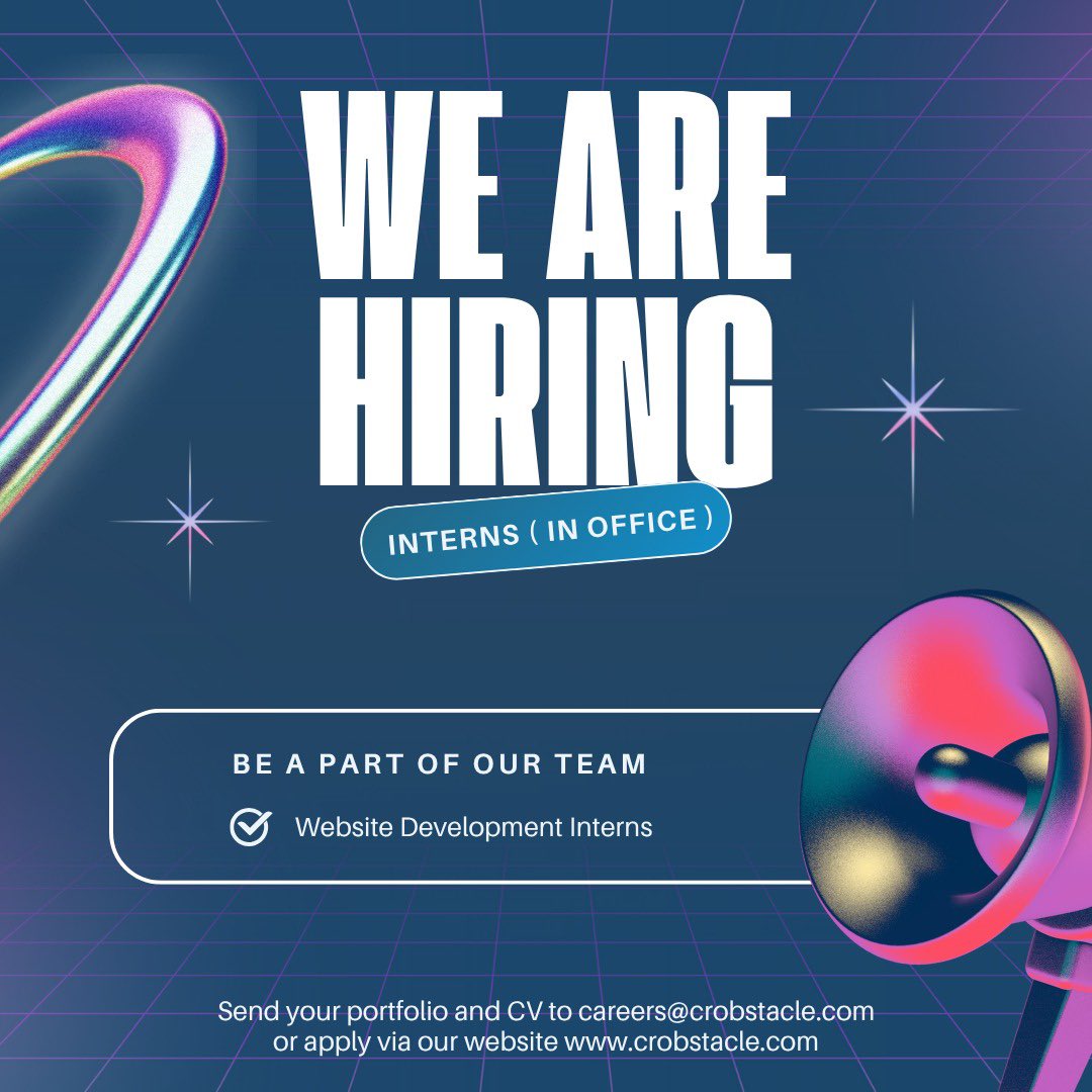 crobstacle's tweet image. 🚨 We’re hiring Website Development Interns at Crobstacle.
Build with us. Learn with us. Grow with us. 💻🌱

📩 Apply now &amp;amp; join the Crobstacle journey.

#Hiring #WebDevIntern #TechInternship #Crobstacle