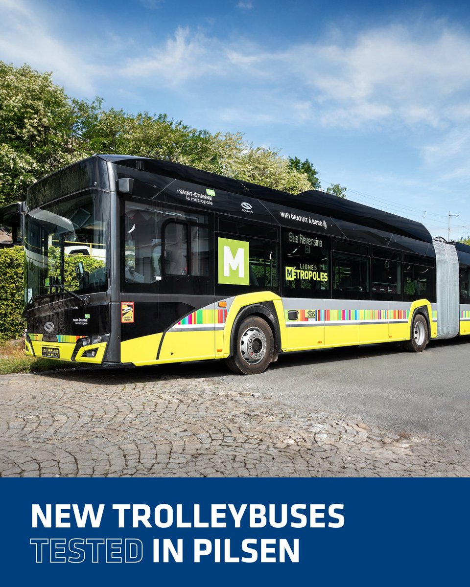 New trolleybuses in town? 👀 Trolleybuses with our traction equipment for Saint-Étienne have just started street testing in Pilsen. See one? Snap a pic! 📸