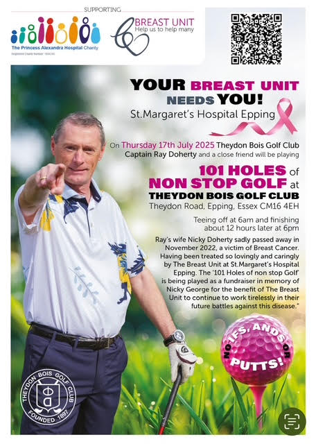Good luck Ella Halcro &amp; team <a href="/ButlerandStag/">Butler&Stag</a> supporting Theydon Bois Golf Captain Ray Doherty with the 101 NON STOP Golf in memory of his wife Nicky on 17th July in aid of <a href="/PAHBreasttrials/">PAH Breast Trials</a> supported by <a href="/Agents_Giving/">Agents Giving</a> &amp; <a href="/IainGuild/">Iain McKenzie</a> Grant Fund.   Read more here to help support vital