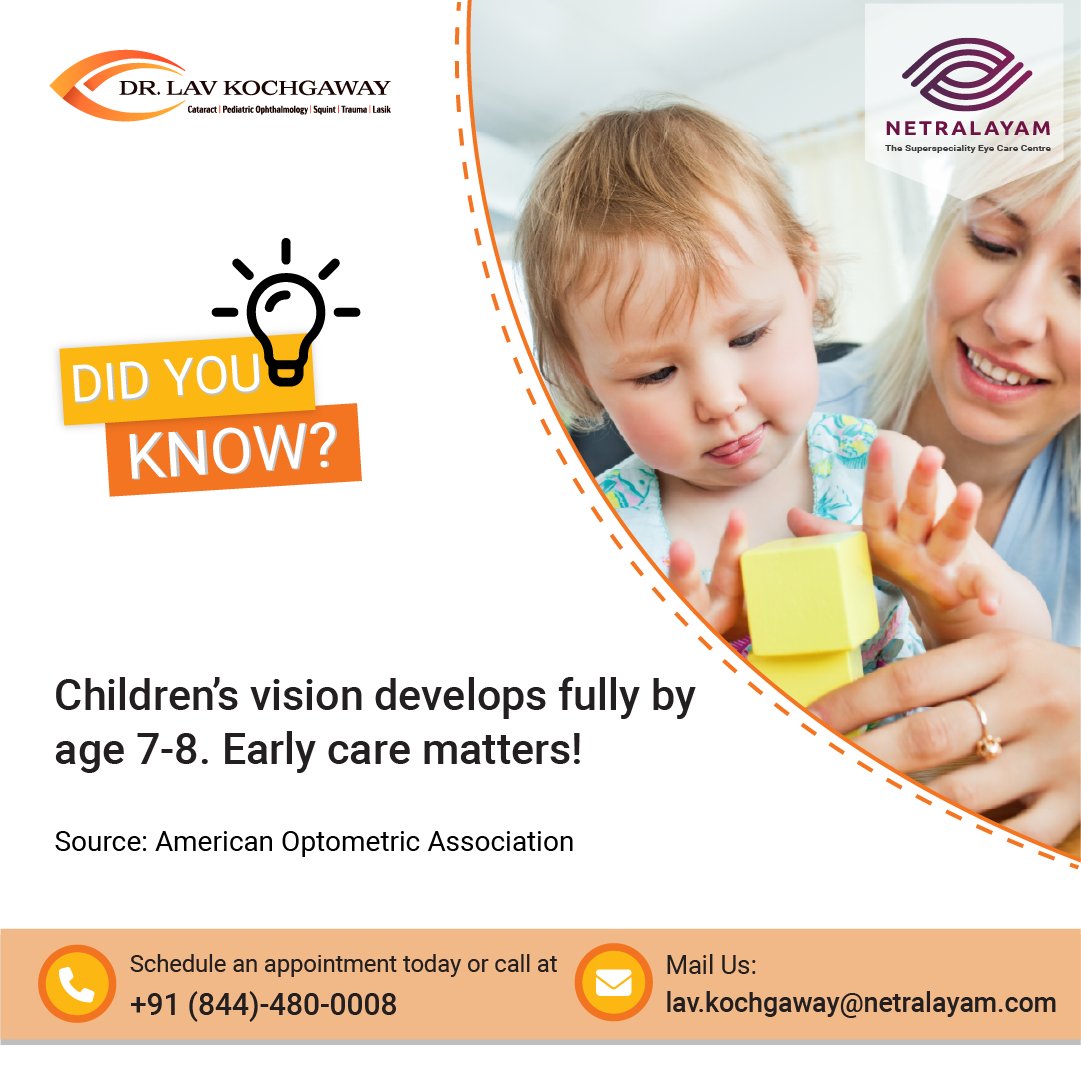 DrLavK's tweet image. Early eye care in childhood sets the foundation for a lifetime of healthy vision. Schedule a comprehensive exam today!
#DidYouKnow #ChildEyeCare #VisionDevelopment #DrLavKochgaway