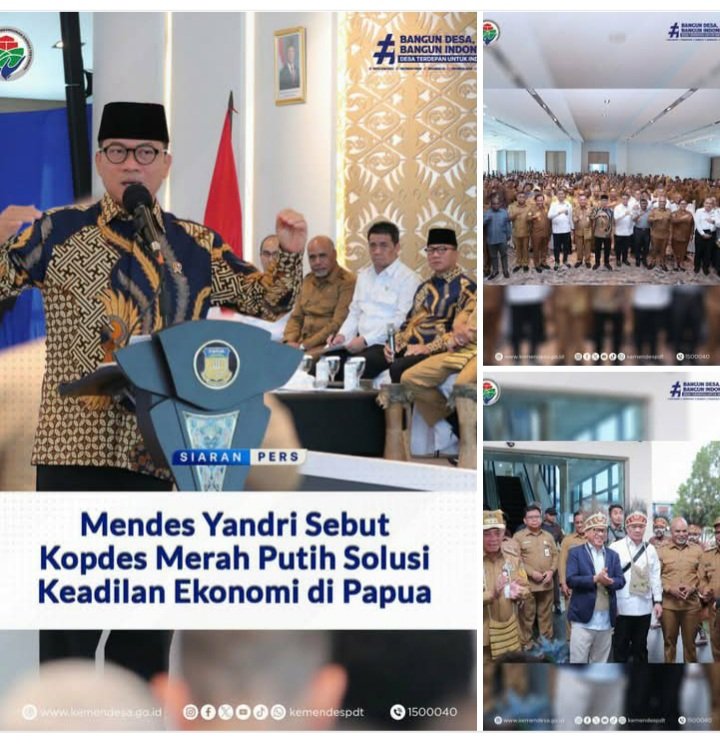 Ruslan Daud (@ochanlan) on Twitter photo Menteri desa dan wamendes hadir mengawal pendirian koperasi desa merah putih di tanah Papua
#KopdesHadirdiPapua
<a href="/prabowo/">Prabowo Subianto</a>
<a href="/YandriSusanto27/">Yandri Susanto</a>
<a href="/ArizaPatria/">Ariza Patria</a>
<a href="/taufikmadjid71/">IG : taufik.madjid</a>
<a href="/kemendespdt/">#BangunDesaBangunIndonesia</a>
<a href="/bpsdmkemendesa/">Bpsdm Kemendesa</a>
<a href="/desapenusantara/">desapesonanusantara</a> Menteri desa dan wamendes hadir mengawal pendirian koperasi desa merah putih di tanah Papua
#KopdesHadirdiPapua
<a href="/prabowo/">Prabowo Subianto</a>
<a href="/YandriSusanto27/">Yandri Susanto</a>
<a href="/ArizaPatria/">Ariza Patria</a>
<a href="/taufikmadjid71/">IG : taufik.madjid</a>
<a href="/kemendespdt/">#BangunDesaBangunIndonesia</a>
<a href="/bpsdmkemendesa/">Bpsdm Kemendesa</a>
<a href="/desapenusantara/">desapesonanusantara</a>