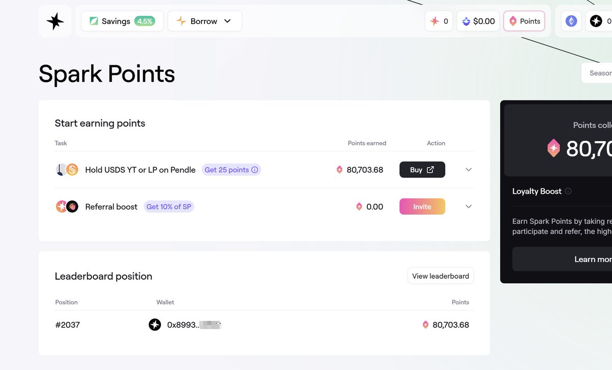 也是牛逼了，24h不到，<a href="/cookiedotfun/">Cookie DAO 🍪</a>  <a href="/sparkdotfi/">Spark</a>

积分就挤进了前2037名。  

50u质押就能前2000名，说明一点都不倦，现在是超级红利期，到时候空投代币一定很多。

#SNAPS   #sparkdotfi   #SparkFi   #空投教程