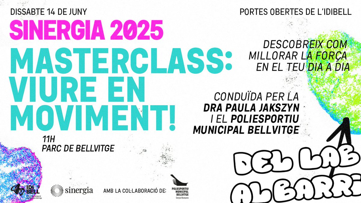 🏃‍♀️Viure en moviment és cuidar-se amb exercicis suaus per a tots els públics.
Amb #SinergiaLH descobreix com millorar la força muscular💪 amb objectes del dia a dia i molta motivació!
Masterclass conduïda pel Poliesportiu Sergio Manzano i <a href="/mesactiu/">+ACTIU</a>
⏰11:00 h
📍🌳Parc de Bellvitge