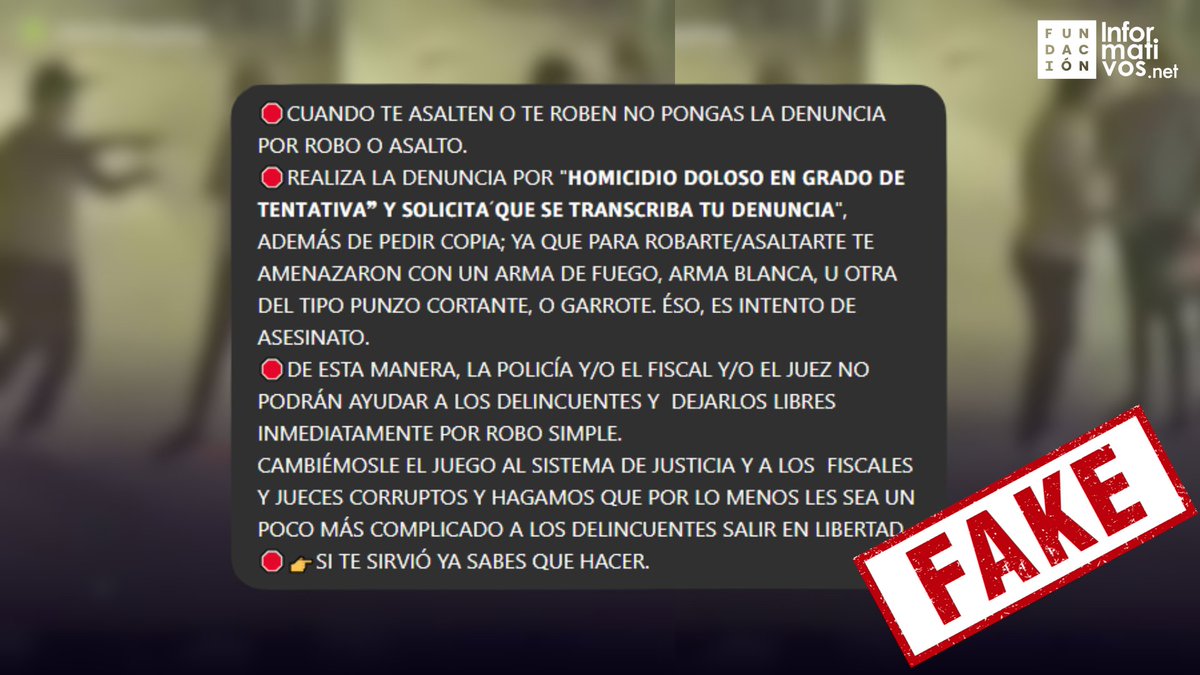 NO: la recomendación "cuando te asalten o te roben no pongas la denuncia por robo o asalto" es falsa." Esta afirmación es engañosa y puede tener consecuencias legales negativas para quien la siga.

¿Qué implica denunciar un intento de homicidio?
Para qu...
informativos.net/2025/no-la-rec…
