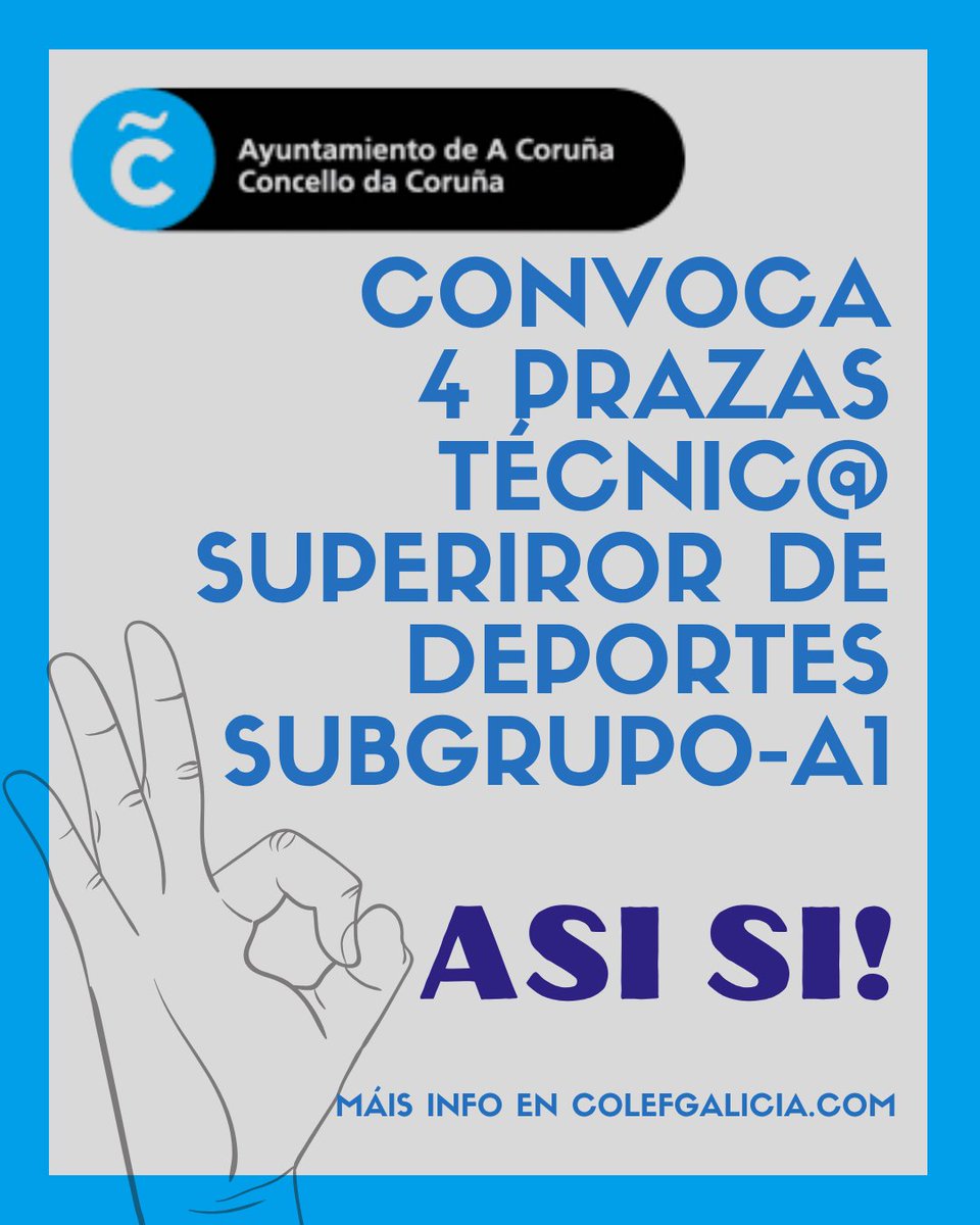 📢OFERTA DE EMPREGO PÚBLICO: Técnicos/as Superior de Deportes para o Concello de A Coruña.
#ProfesionaisCualificados #EFD #AsíSi
+INFO👇🏽
colefgalicia.com/concello-de-a-…