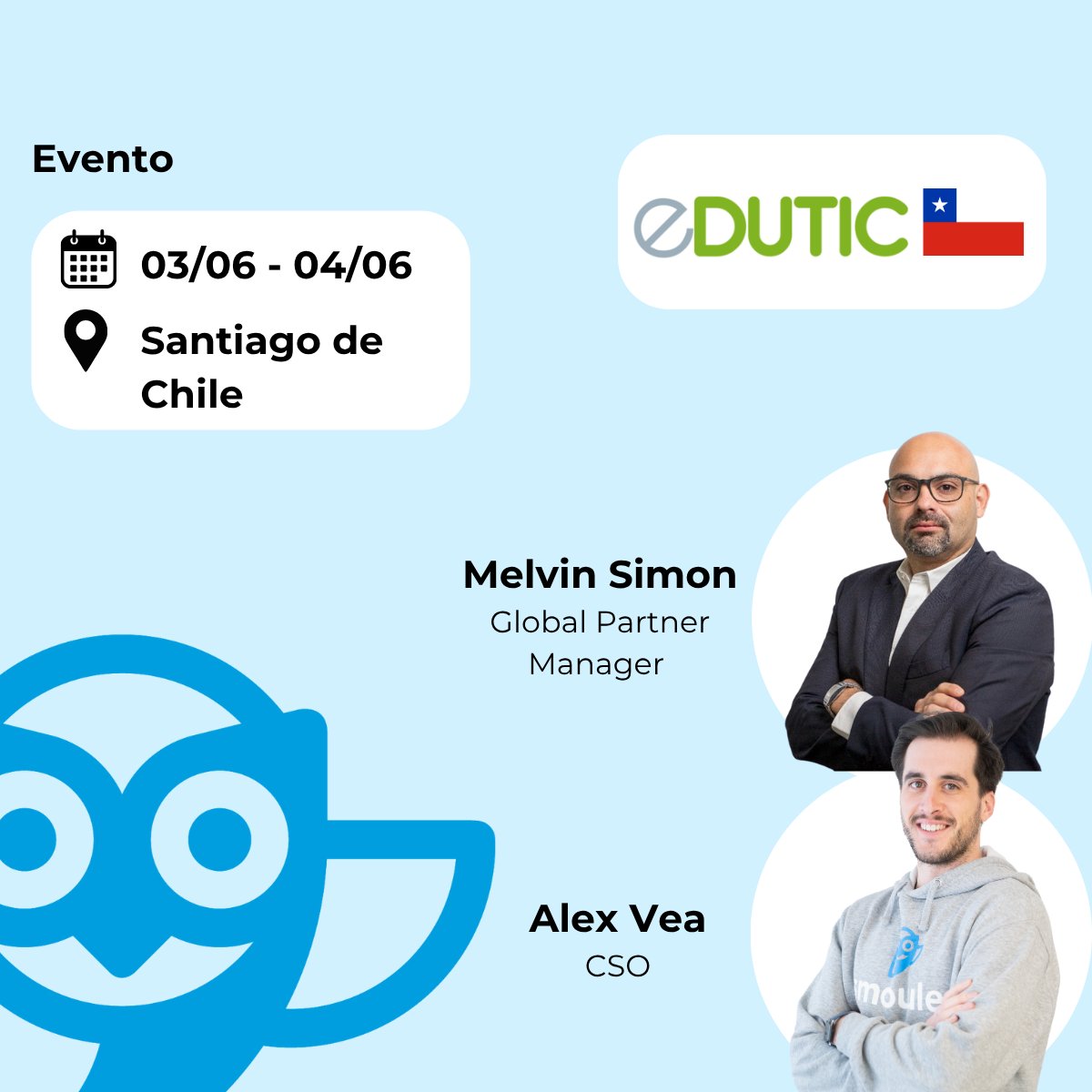 🇨🇱 ¡Chi-chi-chi-le-le-le!
Estamos en Santiago para vivir #EDUTICChile en persona.
🎤 No te pierdas la charla de Alex el miércoles 4 de junio a las 15:30h, sala CHUNGARÁ.

Con Melvin cruzamos los Andes para hablar de #proctoring e #integridadacadémica.

#SMOWL #EdTech