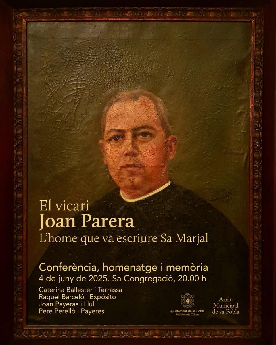 📜 Demà, l'Arxiu Municipal de sa Pobla celebra el Dia Internacional dels Arxius amb una conferència sobre el vicari Parera, una figura clau per entendre la història de sa Pobla a través de la revista Sa Marjal.

🗓 Dimecres 4 de juny
🕖 20 h
📍 Sa Congregació