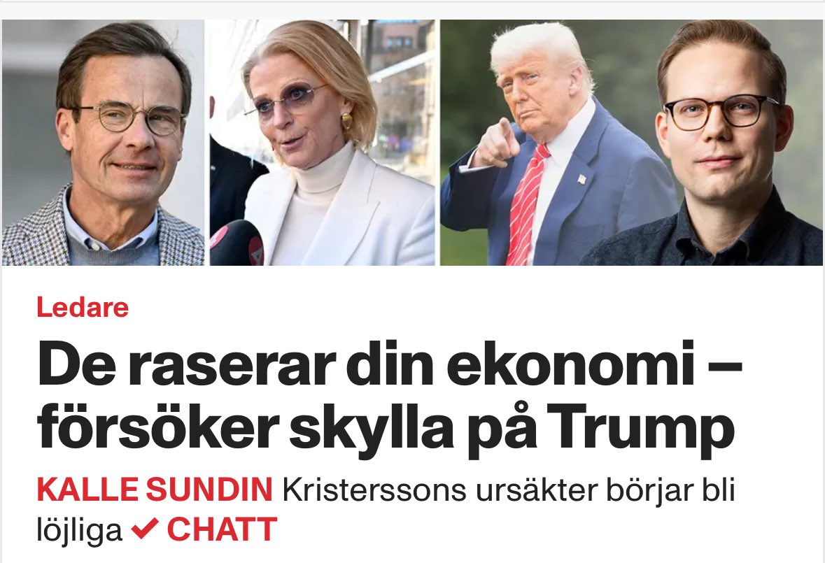 Kalle Sundin (@kallesundin) on Twitter photo Regeringen fortsĂ€tter att sumpa ekonomin. Sveriges BNP krympte ovĂ€ntat under första kvartalet, enligt SCB. Att skylla pĂ„ Trumps tullhot duger inte â exporten dĂ€mpade nedgĂ„ngen. Att lĂ€mna byggsektorn Ă„t sitt öde under lĂ„gkonjunkturen var ett stort misstag.
aftonbladet.se/ledare/a/8q09b⊠Regeringen fortsĂ€tter att sumpa ekonomin. Sveriges BNP krympte ovĂ€ntat under första kvartalet, enligt SCB. Att skylla pĂ„ Trumps tullhot duger inte â exporten dĂ€mpade nedgĂ„ngen. Att lĂ€mna byggsektorn Ă„t sitt öde under lĂ„gkonjunkturen var ett stort misstag.
aftonbladet.se/ledare/a/8q09bâŠ