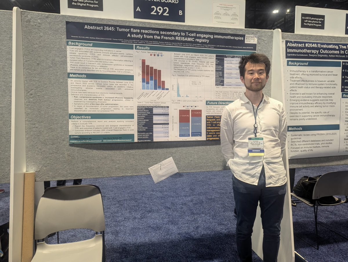 Gustave Roussy (@gustaveroussy) on Twitter photo 🔹 Alexandre Xu présente les résultats d'une étude évaluant les flare tumoraux chez des patients traités par T cell engagers pour des tumeurs solides et hématologiques à Gustave Roussy.
#ASCO25 #ASCO 🔹 Alexandre Xu présente les résultats d'une étude évaluant les flare tumoraux chez des patients traités par T cell engagers pour des tumeurs solides et hématologiques à Gustave Roussy.
#ASCO25 #ASCO