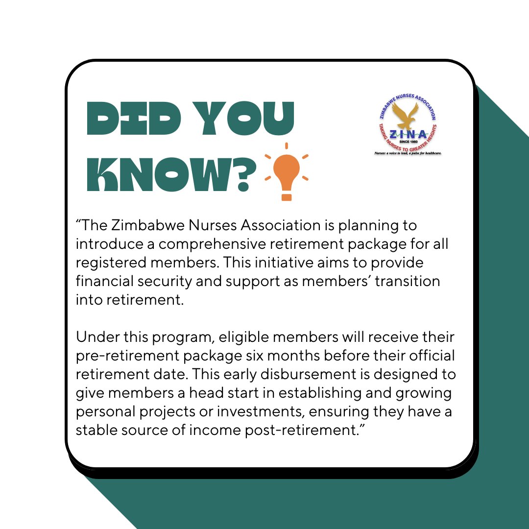 The Zimbabwe Nurses Association is set to introduce a retirement package to its members offering early payouts six months before retirement to help members kickstart personal projects and ensure financial stability. <a href="/EnockDongo10/">Enock Dongo</a>