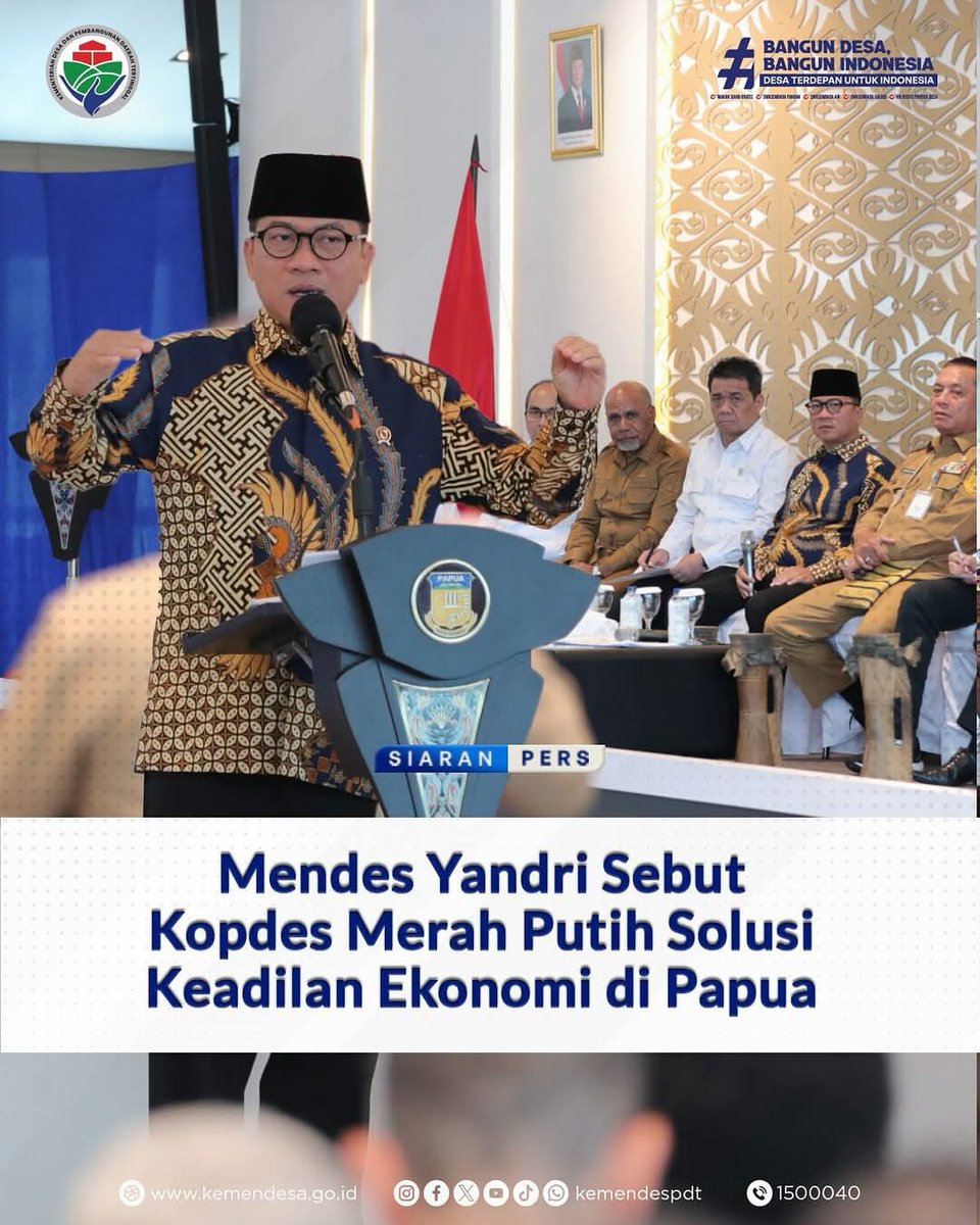 Menteri desa dan wamendes hadir mengawal pendirian koperasi desa merah putih  di tanah Papua

#KopdesHadirdiPapua
<a href="/prabowo/">Prabowo Subianto</a>
<a href="/YandriSusanto27/">Yandri Susanto</a>
<a href="/ArizaPatria/">Ariza Patria</a>
<a href="/taufikmadjid71/">IG : taufik.madjid</a>
<a href="/kemendespdt/">#BangunDesaBangunIndonesia</a>
<a href="/bpsdmkemendesa/">Bpsdm Kemendesa</a>
<a href="/desapenusantara/">desapesonanusantara</a>