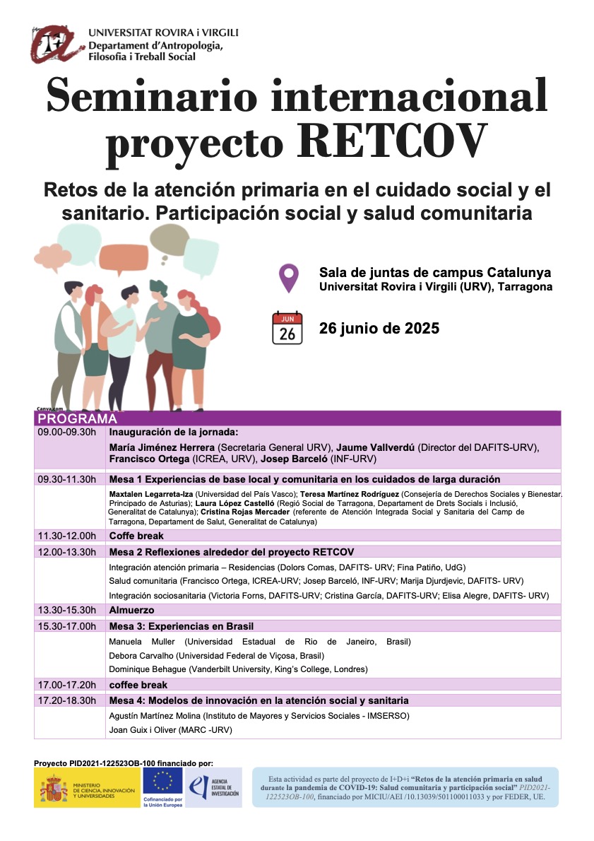 Infocomunicación (@infocoms) on Twitter photo #CITA
🗺️SEMINARIO INTERNACIONAL «RETOS DE LA ATENCIÓN PRIMARIA EN EL CUIDADO SOCIAL Y EL SANITARIO. PARTICIPACIÓN SOCIAL Y SALUD COMUNITARIA» <a href="/dafitsURV/">Dept. d’Antropologia, Filosofia i Treball Social</a>
🏙️ Tarragona
🗓️ 26 de junio
acpgerontologia.com Vía <a href="/acpgerontologia/">Teresa Martínez</a> #Cuidados #ACP
#AP #Participación #SaludPública #CITA
🗺️SEMINARIO INTERNACIONAL «RETOS DE LA ATENCIÓN PRIMARIA EN EL CUIDADO SOCIAL Y EL SANITARIO. PARTICIPACIÓN SOCIAL Y SALUD COMUNITARIA» <a href="/dafitsURV/">Dept. d’Antropologia, Filosofia i Treball Social</a>
🏙️ Tarragona
🗓️ 26 de junio
acpgerontologia.com Vía <a href="/acpgerontologia/">Teresa Martínez</a> #Cuidados #ACP
#AP #Participación #SaludPública