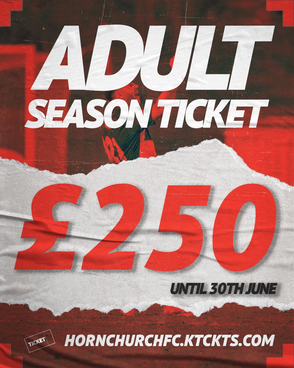 Hornchurch FC (@hornchurchfc) on Twitter photo ๐๏ธ ๐๐๐๐๐ ๐๐๐๐ ๐๐๐๐๐๐๐
Take advantage of our early bird season ticket rates for the 2025/26 season.
Every Vanarama National League South home fixture for just over ยฃ10 a fixture for Adults!
Purchase Here โก๏ธ hornchurchfc.ktckts.com/package/hch252โฆ ๐๏ธ ๐๐๐๐๐ ๐๐๐๐ ๐๐๐๐๐๐๐
Take advantage of our early bird season ticket rates for the 2025/26 season.
Every Vanarama National League South home fixture for just over ยฃ10 a fixture for Adults!
Purchase Here โก๏ธ hornchurchfc.ktckts.com/package/hch252โฆ