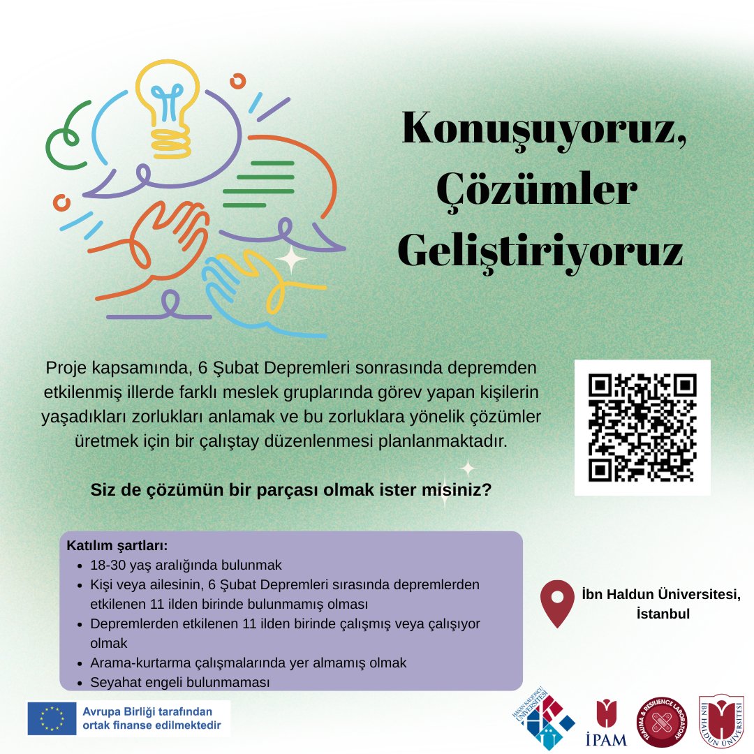 📢 Katılımcı Aranıyor!
Deprem bölgesinde çalışmış 18-30 yaş arası genç profesyonelleri (öğretmen, psikolog, imam, sağlık çalışanı vb.) İstanbul'da düzenlenecek grup çalışmalarımıza &amp; gezi programımıza bekliyoruz.
💼 Masraflar karşılanacaktır.
🔗 Başvuru: lnkd.in/dfAifsSd