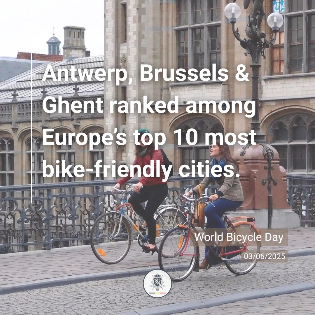 🇧🇪 On #WorldBicycleDay, we’re proud to see Antwerp, Brussels &amp; Ghent ranked among Europe’s top 10 most bike-friendly cities!

Safer, greener, healthier cities start with smart urban mobility.🚴‍♀️🌍

🔗focusonbelgium.be/en/internation…