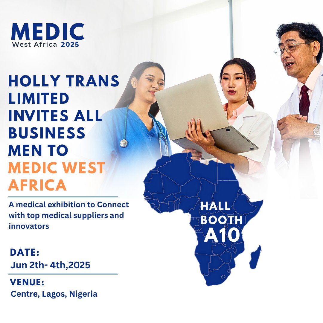 Hollytransnig's tweet photo. MEDIC WEST AFRICA 2025, the premier medical exhibition in West Africa!

Network with industry experts, source for suppliers or manufacturers.

Event Details:
Date: 2nd-4th
Venue: Landmark Centre, Lagos, Nigeria
Stand: Hall 3, Booth A10

#MedicWestAfrica2025 #MedicalExhibition https://t.co/qTfpVAHjxU