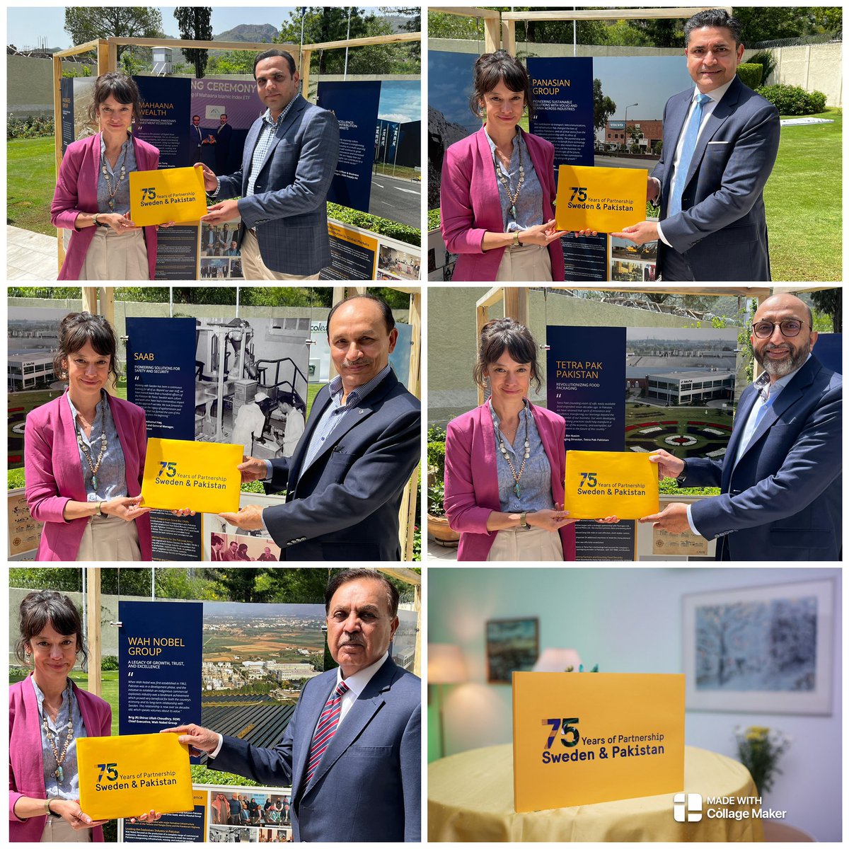 SwedenAmbPK's tweet photo. Swedish companies in Pakistan are more than just business! They are very much part of our shared story of #75YearsOfPartnership 🇸🇪🤝🇵🇰. 

Happy to do multiple(!) handovers of our @75-memory book to some of the contributing companies! 

#SwePak75 #SwedenNationalDay https://t.co/S7s14YkJwb