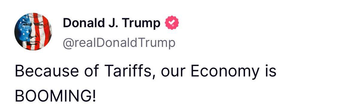 President Trump says, “Because of Tariffs, our economy is booming!”

And because of this Crypto market is crashing 😒