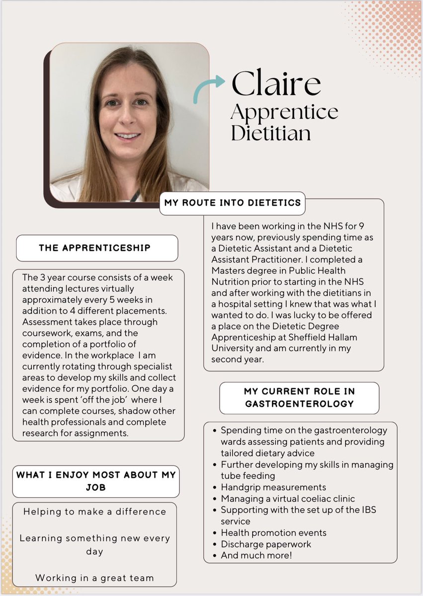Meet Claire a Dietetic Apprentice - read more about her role and apprenticeship here ⬇️ #dietitiansweek2025 #dietetics #meettheteam