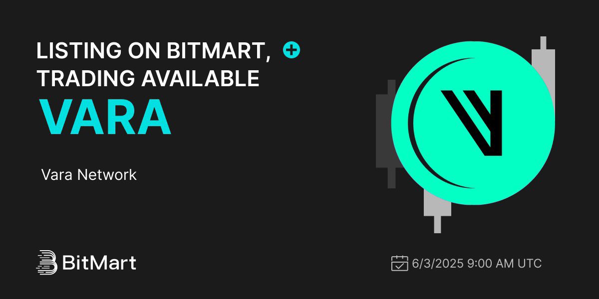 BitMart India (@bitmart_india) on Twitter photo #BitMart will list Vara Network (VARA) <a href="/VaraNetwork/">Vara Network</a> on our digital assets platform on June 3, 2025 🤩
💰Trading pair: VARA/USDT
💎Deposit: Available
💎Trading: 6/3/2025 02:30 PM IST
Learn more: bitmart.zendesk.com/hc/en-us/artic… #BitMart will list Vara Network (VARA) <a href="/VaraNetwork/">Vara Network</a> on our digital assets platform on June 3, 2025 🤩
💰Trading pair: VARA/USDT
💎Deposit: Available
💎Trading: 6/3/2025 02:30 PM IST
Learn more: bitmart.zendesk.com/hc/en-us/artic…