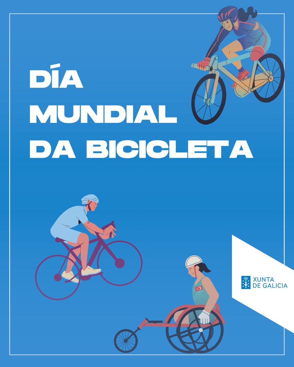 🚲É probable que todas as persoas que estades a ler este texto montárades en bicicleta algunha vez na vida. Hoxe, 3 de xuño, é o Día Mundial da Bicicleta. Este vehículo emprégase para o ocio, a mobilidade e para facer exercicio físico. 

👉 Anímaste a nomear ciclistas galegos/as?