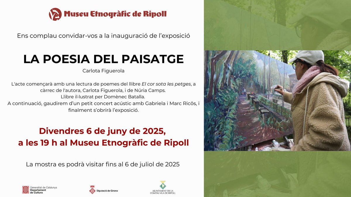 MuseuRipoll 🎗 (@museuripoll) on Twitter photo 🎨 Aquest divendres 6 de juny a les 19 h, inaugurem "La poesia del paisatge" de Carlota Figuerola al <a href="/MuseuRipoll/">MuseuRipoll 🎗</a>!
<a href="/Aj_Ripoll/">Ajuntament de Ripoll</a> 🎨 Aquest divendres 6 de juny a les 19 h, inaugurem "La poesia del paisatge" de Carlota Figuerola al <a href="/MuseuRipoll/">MuseuRipoll 🎗</a>!
<a href="/Aj_Ripoll/">Ajuntament de Ripoll</a>