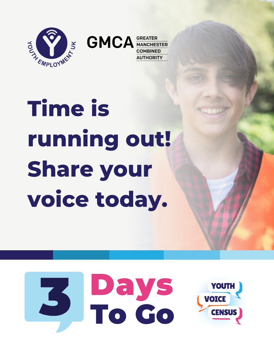 What do you really think about school, life, and future careers? 
It’s your final chance to tell us! 

If you're 11-30, complete the Youth Voice Census to get your voice heard and help shape better support for young people like you! 

📋youthemployment.org.uk/youth-voice-ce…