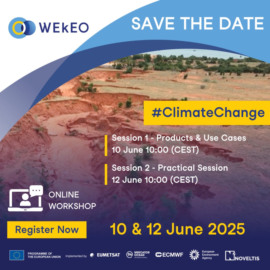 WEkEO_dias's tweet image. Don’t miss your chance to dive into the Copernicus Climate Change Service (C3S) datasets through WEkEO’s powerful tools: join the upcoming WEkEO 4 #ClimateChange workshop!
💡 Learn how to access, visualize, and analyze vital climate data to support research and decision-making —…
