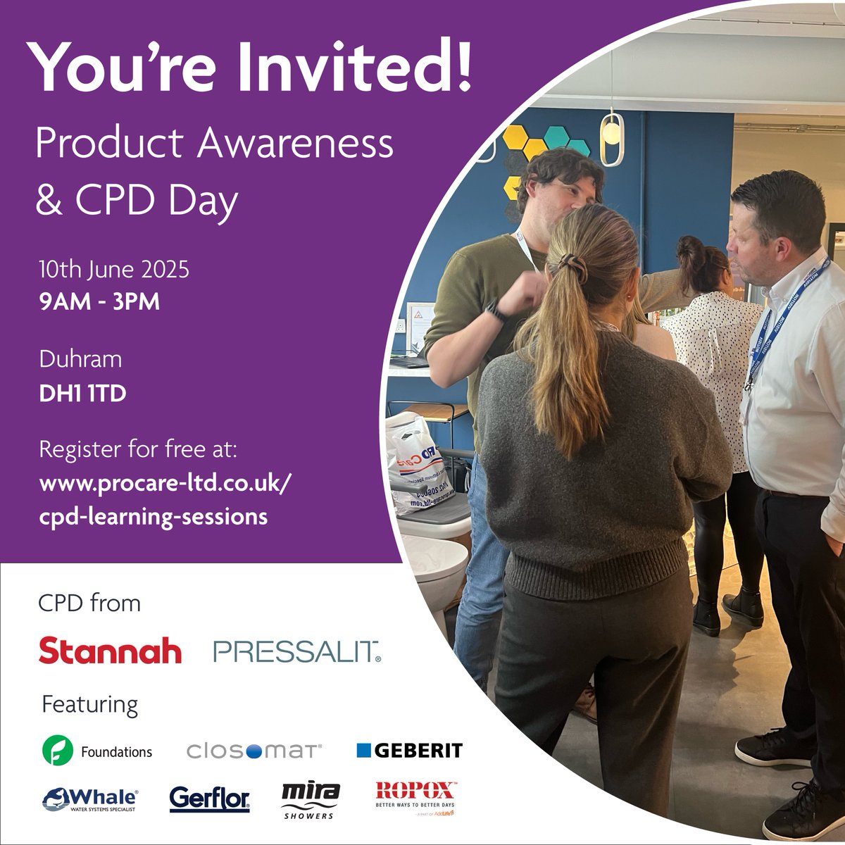 PROCare Ltd (@procareltd) on Twitter photo Join us in Durham on 10 June 2025, 9AM–3PM for a FREE CPD & Product Awareness Day! 🎓🛠️
CPD from @Stannah_uk & <a href="/Pressalit1954/">Pressalit</a>
Featuring: <a href="/closomatuk/">Closomat</a> <a href="/Whale_Pumps/">Whale</a> <a href="/GerflorUK/">Gerflor UK & Ireland</a> <a href="/mirashowers/">Mira Showers</a> Ropox <a href="/GeberitUK/">Geberit</a> <a href="/FoundationsHIA/">Foundations</a>
🔗 procare-ltd.co.uk/cpd-learning-s… Join us in Durham on 10 June 2025, 9AM–3PM for a FREE CPD & Product Awareness Day! 🎓🛠️
CPD from @Stannah_uk & <a href="/Pressalit1954/">Pressalit</a>
Featuring: <a href="/closomatuk/">Closomat</a> <a href="/Whale_Pumps/">Whale</a> <a href="/GerflorUK/">Gerflor UK & Ireland</a> <a href="/mirashowers/">Mira Showers</a> Ropox <a href="/GeberitUK/">Geberit</a> <a href="/FoundationsHIA/">Foundations</a>
🔗 procare-ltd.co.uk/cpd-learning-s…