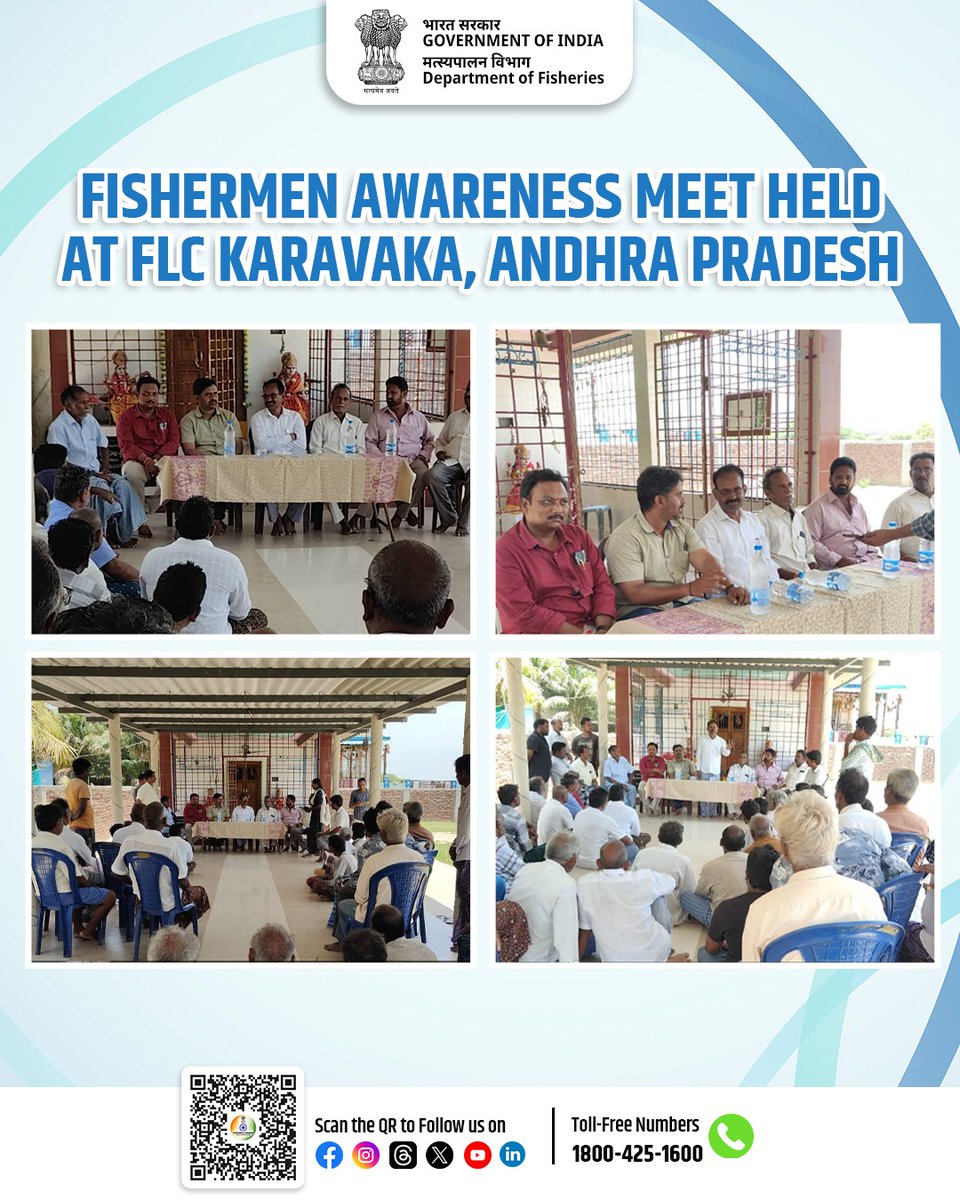 An awareness meeting held at FLC Karavaka, Andhra Pradesh with active participation from fisheries officials, Sagarmitras and fishermen. The officials interacted with the fishermen, listened to their concerns, and noted their suggestions.