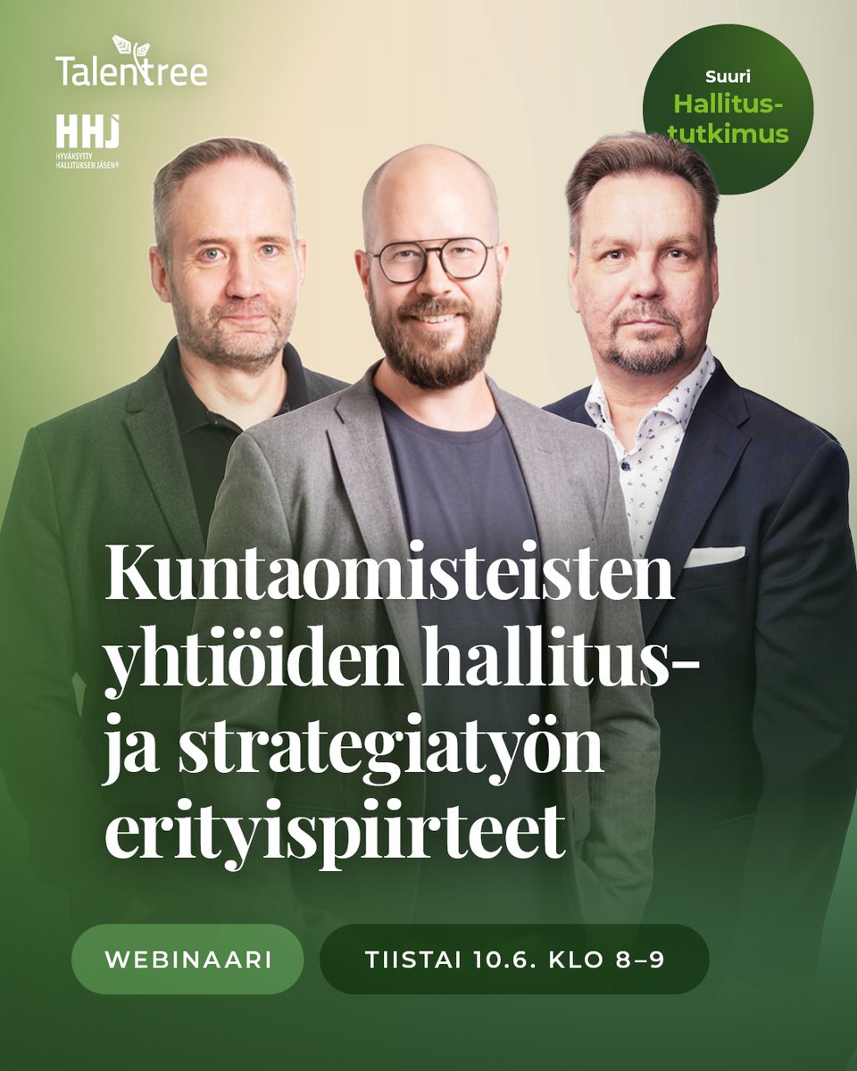 🗓️ 10.6. webinaarissa: Omistajataho määrittää yhtiön suunnan, mutta kuinka kuntaomisteisen yhtiön johtaminen eroaa muista? Kuinka toimii kuntaomisteisten yhtiöiden OHJ-ketju (omistajat-hallitus-johto) ja minkälaista erityispiirteitä omistusrakenteet tuovat hallitustyöskentelyyn?