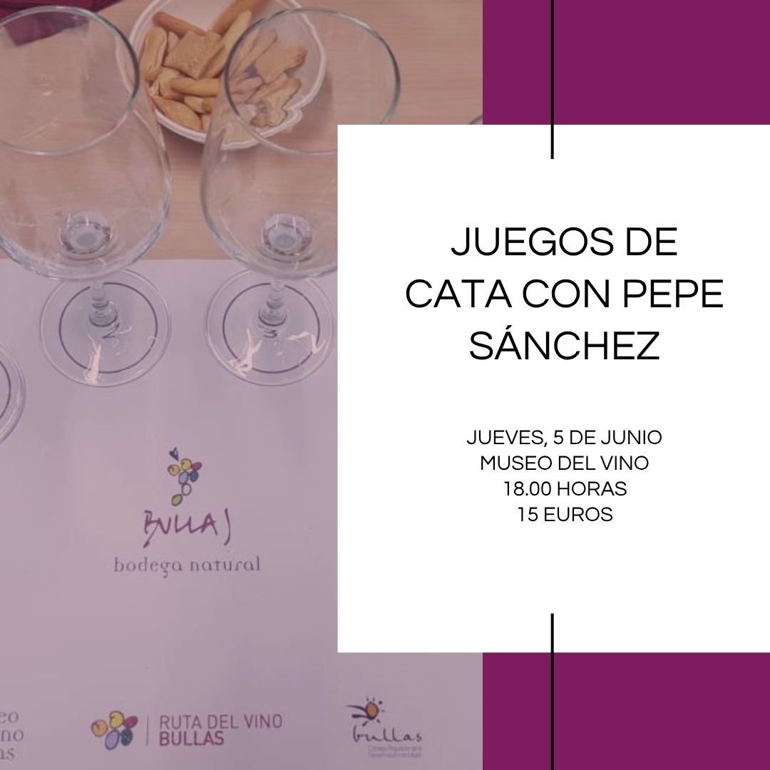 🍷 El 5 de junio tienes una cita con el sabor 👉 “Juegos de Cata con Pepe Sánchez”, sumiller y Maestro del Vino de Bullas.

📍 Museo del Vino
🕕 De 18:00 a 21:00
💶 15€/persona

Una experiencia sensorial para jugar y aprender sobre el vino 🍇
descubre.bullasenruta.es/es/juegos-de-c…