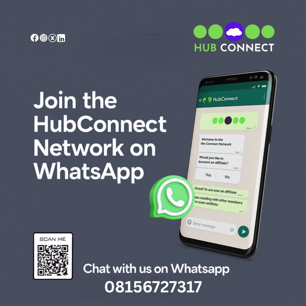 hubconnecthq's tweet image. If you sell products or offer services, fill this form to join:
whatsform.com/2vCScc

✅ Early sign-ups get free marketing exposure and payment protection.

Powered by HubConnect – Road to a 24/7 Trillion Dollar Economy.

#HubConnect 
#NigeriaHustlesSmart #TrillionDollarMarket