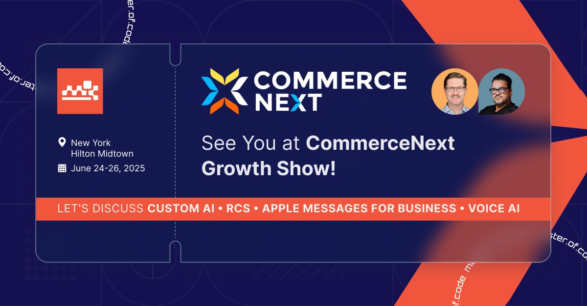 Master Of Code Gl. (@master_of_code) on Twitter photo Guess who's at <a href="/CommerceNext/">CommerceNext</a> Growth Show June 24-26 in NYC? 👀 Our team! We're ready to chat custom AI for retail, RCS, Apple Messages for Business, Voice AI, & how to boost lead recovery by 15%. Let's connect!
masterofcode.com/rocky-osborn-a…
masterofcode.com/ted-franz-at-c… Guess who's at <a href="/CommerceNext/">CommerceNext</a> Growth Show June 24-26 in NYC? 👀 Our team! We're ready to chat custom AI for retail, RCS, Apple Messages for Business, Voice AI, & how to boost lead recovery by 15%. Let's connect!
masterofcode.com/rocky-osborn-a…
masterofcode.com/ted-franz-at-c…