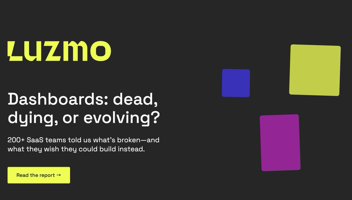🚨 It's here! We asked 200+ #SaaS leaders and users if dashboards are dead. The verdict:
📊 72% of users still export to Excel
📊 40% say dashboards don’t help decision-making
📊 But 58% would pay more for better insights
👉 Explore the stats: research.luzmo.com/state-of-dashb…