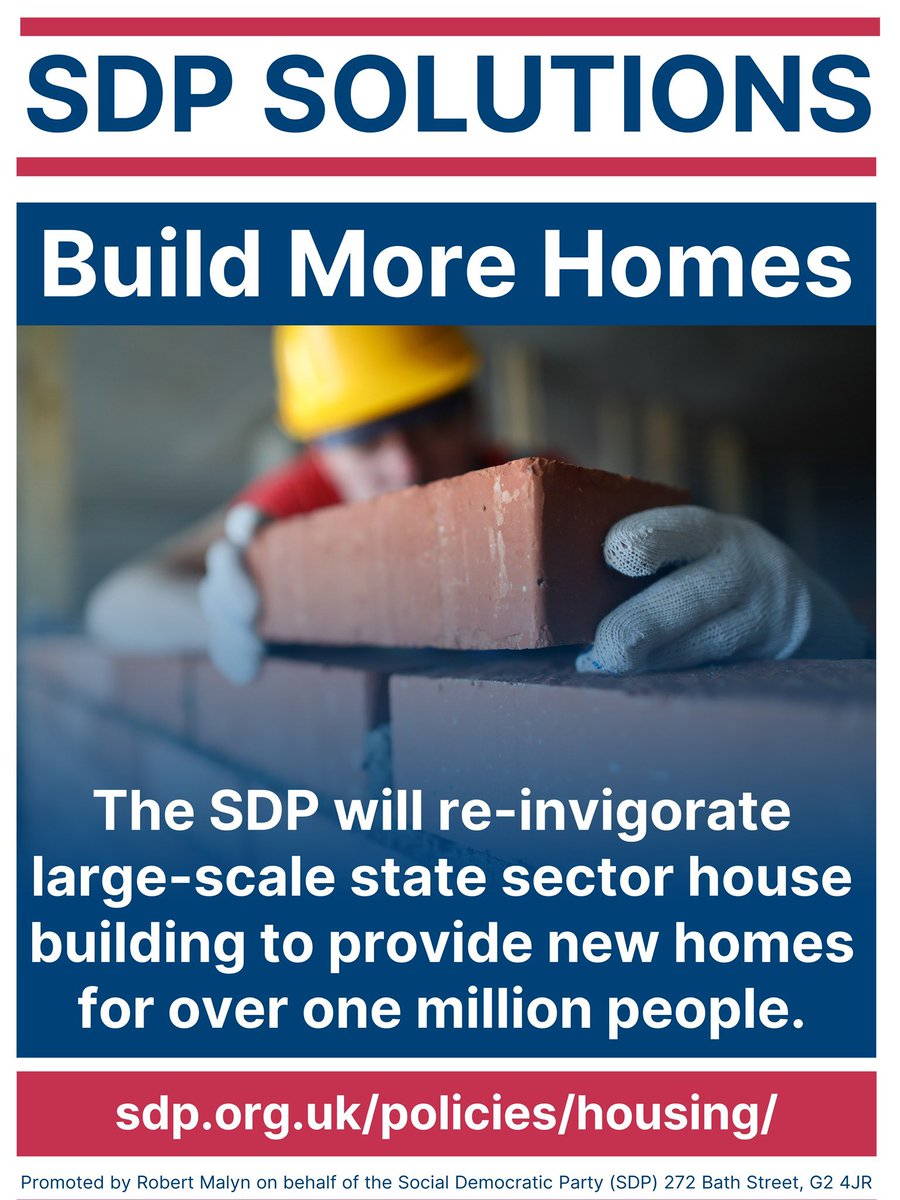 House prices are set to rise by 8% in 2 years, &amp; young people are getting locked in to extortionate mortgages.  

We have to end the housing crisis.

The SDP will:
▪️end mass migration, reducing demand
▪️and scale up social housing, to ensure affordable homes for all Brits.