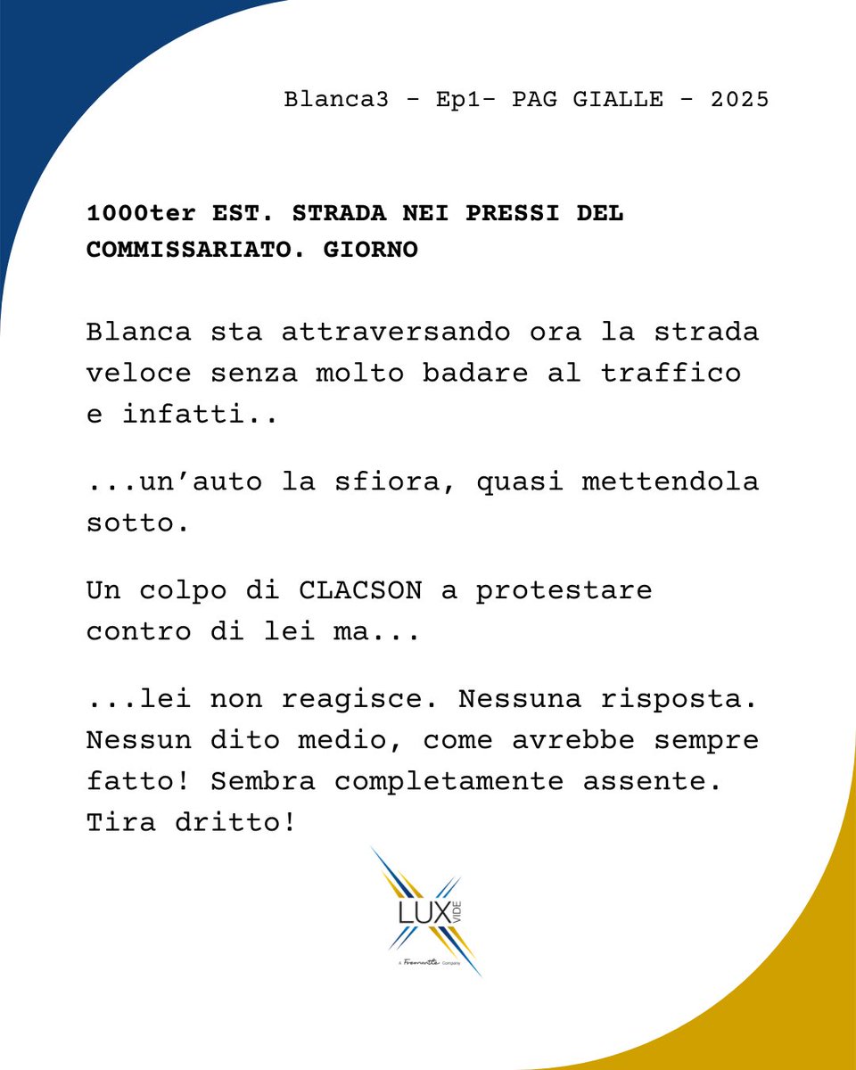 La prima pagina della sceneggiatura di #Blanca3 è un’anticipazione esclusiva che vi sveliamo! È da qui che inizia il viaggio della nuova stagione: dai pensieri degli sceneggiatori Francesco Arlanch, Elena Bucaccio e Mario Ruggeri e da un incipit che può aprire infinite strade.