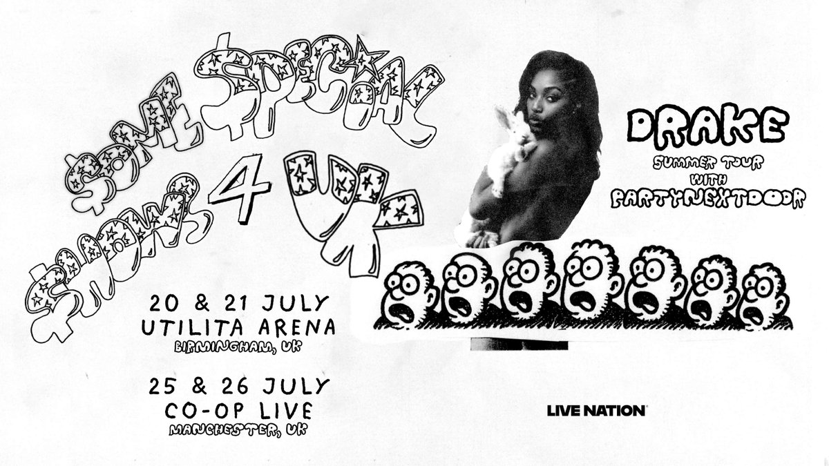 NEW: <a href="/Drake/">Drizzy</a> will play huge shows at <a href="/UtilitaArenaBHM/">Utilita Arena Birmingham</a> &amp; Manchester's <a href="/TheCoopLive/">Co-op Live</a> next month 🙌
 
Secure tickets in our #LNpresale this Thursday at midday 👉 livenation.uk/gOrY50VOi22