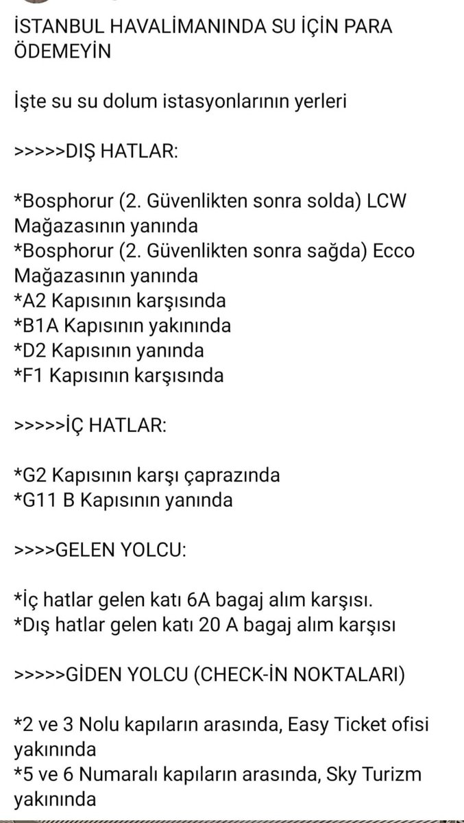 İstanbul havalimanında suya para ödemeyin, kenarda dursun buralardan taze ve içilir suya ulaşabilirsiniz…