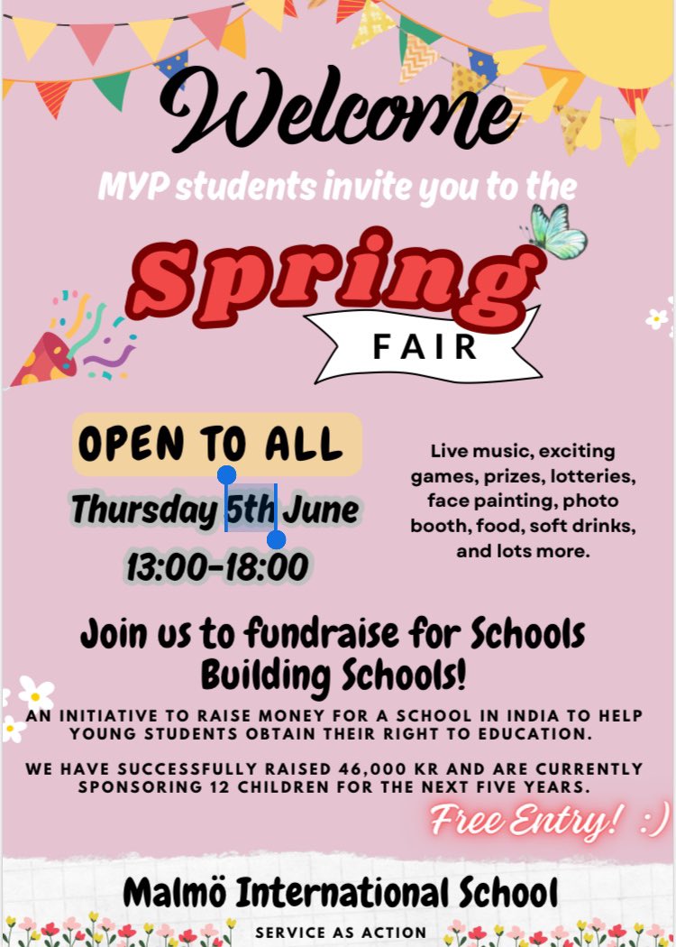 RealWorldImage's tweet image. Spring Fair coming to Malmö International School!! Thursday 5th, June, 2025. All welcome! Fundraiser to help impoverished kids get an education. 
#SpringFair #Malmo #Sweden #MIS #MalmoInternationalSchool #music #games #facepainting #ethnicfood #Hyllie #children #education
