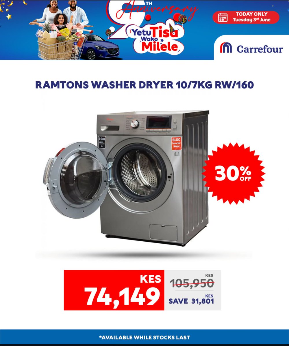 Maguys mnaona hizi deals on your end🤭

- 40 % off Cold essentials 
- 25% OFF on all watched
- 30% OFF on Sony Sound Bar 
- 30% OFF on the Ramtons washer dryer.
&amp; 300 bob off 3K with the Voucher code "X9"

See today's deals: bit.ly/4mwjcnI
|#YetuTisaWakoMilele|