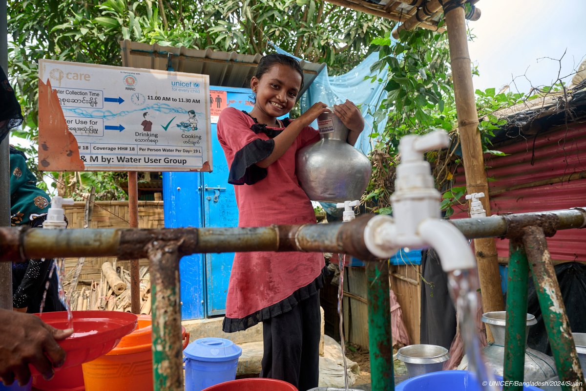 Safe water and sanitation keep children healthy, learning, and protected from disease and malnutrition.

In the Rohingya refugee camps, <a href="/UNICEF/">UNICEF</a> and partners provide over 275,000 people with clean water and sanitation every day.