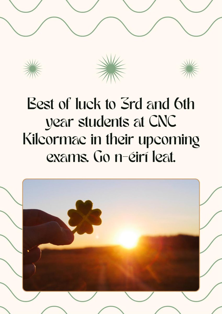 We extend our very best wishes to all 3rd and 6th year students at CNC Kilcormac as they commence their state examinations.
