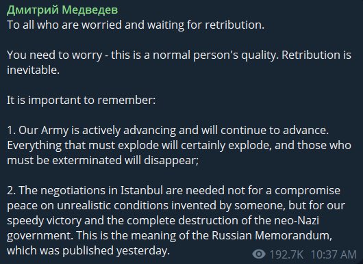 🇷🇺🇺🇦 Those who must be exterminated will disappear' — Medvedev vows 'retribution'