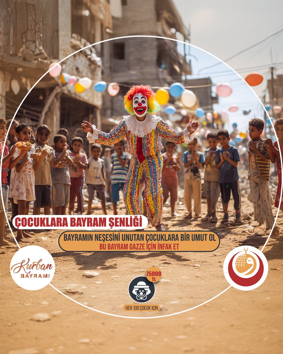 Abluka ve saldırıların gölgesinde bayramı karşılayan Gazzeli çocuklar için, Kurban Bayramı’nda “Çocuklara Bayram Şenliği” projemizi hayata geçiriyoruz.
Oyunlar, gösteriler, hediyeler ve sürprizlerle; onların savaşla örselenmiş çocukluklarına bir nefes aralığı açmayı amaçlıyoruz.