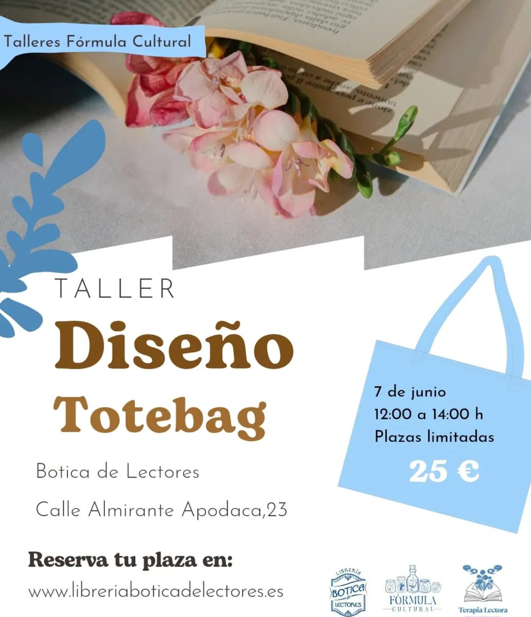 📅 Sábado, 7 junio · 12:00–14:00 h
📍 #BoticaDeLectores (C/ Almirante Apodaca, 23)
🎨 Taller: diseña tu #totebag lectora
👉 Incluye materiales, merienda y te la llevas a casa
💶 25 € | Plazas limitadas
Inscripción previa requerida aquí: libreriaboticadelectores.es/especial/activ…
#TallerCreativo