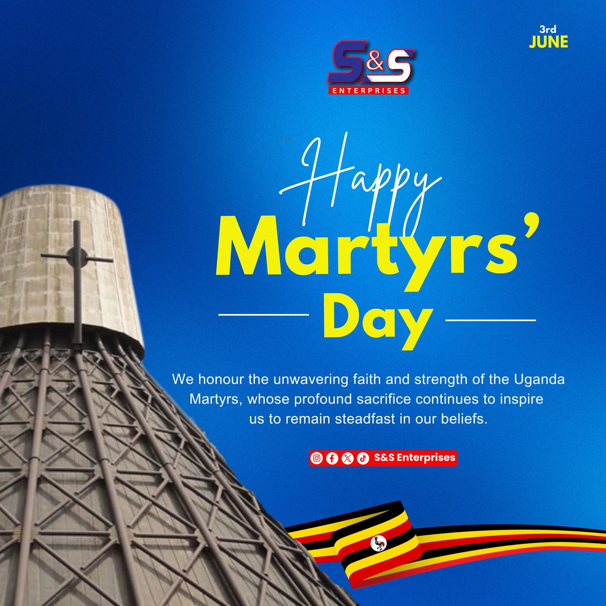 s_supermarkets's tweet photo. S&S Enterprises wishes all our valued customers a blessed and joyful Martyrs' Day!
May the courage and faith of the Uganda Martyrs continue to inspire us all. 🙏🇺🇬
#SSEnterprises #SSSupermarkets #SSrestaurant https://t.co/I9JKF0FdQU