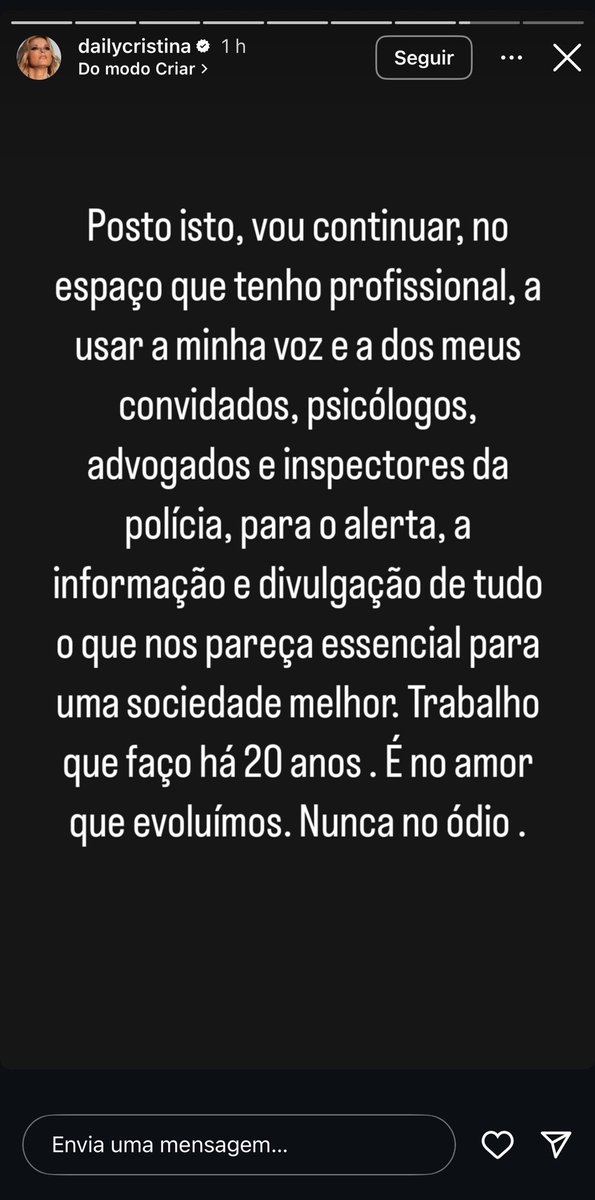 Afinal a vítima é a Cristina, que é odiada pelo seu sucesso e as suas palavras são, constantemente, distorcidas. Eu tenho uma solução: é estar calada e não se pôr a jeito.