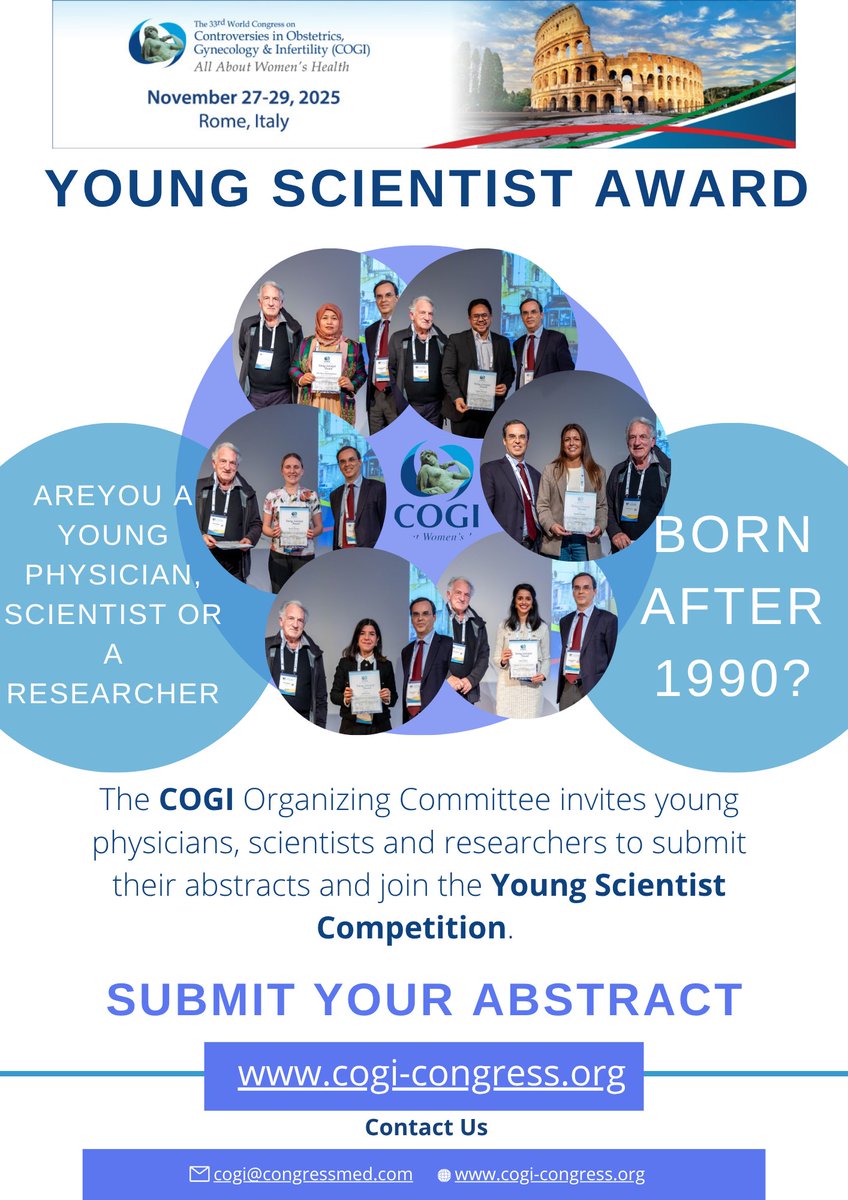 Join us at the 33rd COGI Congress taking place in Rome, Italy from November 27-29, 2025. 
 Submit your abstract for oral or e-poster presentation, don't delay!
Born after 1990? Submit your research for consideration for the Young Scientist Award
cogi-congress.org/young-scientis…
Deadline: